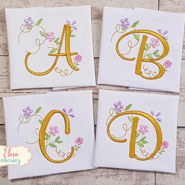 Delicate Floral Alphabet - Fill Stitch - 2x2 3x3 4x4 - Machine Embroidery Design - Floral Letters Embroidery - Alphabet Embroidery