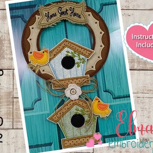 Birdhouse Applique Machine Embroidery Design: Home Sweet Home (5x7-7x12) (Digital Download)