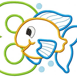 Fish Number Embroidery Designs Bundle: Ocean Birthday Applique (Digital Download) image 9