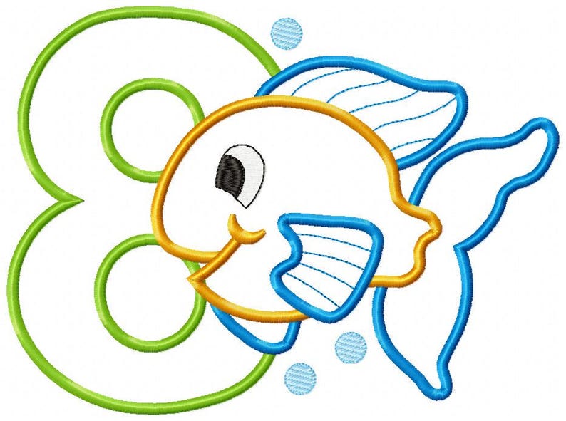 Fish Number Embroidery Designs Bundle: Ocean Birthday Applique (Digital Download) image 9