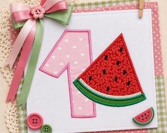 Watermelon Birthday Number One Applique Embroidery Design (Digital Download)