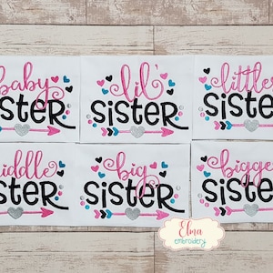 Sister Arrow and Hearts - Fill Stitch - Set of 6 designs - 4x4 5x4 5x7 5x8 6x10 7x12 - Machine Embroidery Design - Sister Embroidery