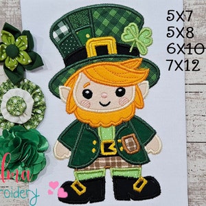 Cute Leprechaun - Applique - 5x7 5x8 6x10 7x12 - Gnome Embroidery - Machine Embroidery Design - Shamrock Applique Embroidery Design