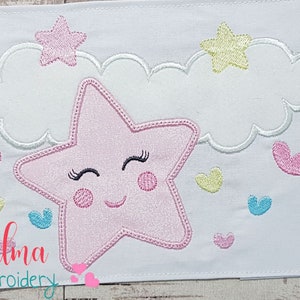 Clouds, Hearts, and Stars Girl Applique: Machine Embroidery Design (Digital Download)