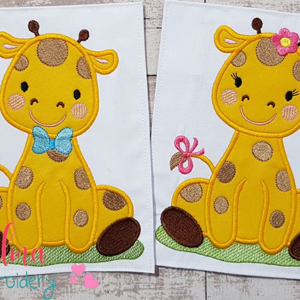 Giraffe Boy and Girl Applique - Animal Machine Embroidery Design (Digital Download)