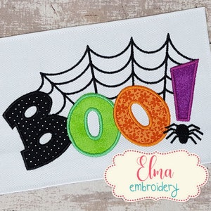 Halloween Boo! Spider - Applique embroidery design - 4x4 5x4 5x7 5x8 6x10 7x12 - Halloween Embroidery - Machine Embroidery Design