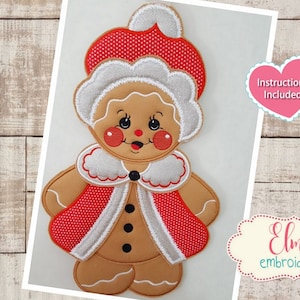 Christmas Santa Gingerbread Applique: ITH Machine Embroidery Design (5x7 6x10 7x12)