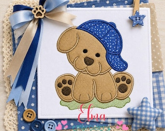 Puppy With Hat Applique Machine Embroidery Design (Digital Download)