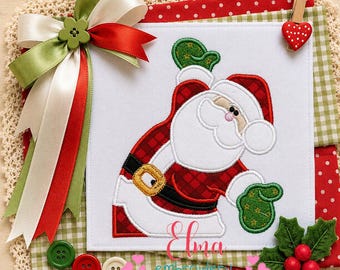 Waving Santa Claus Appliqué Embroidery Design Christmas Holiday Decor (Digital Download)