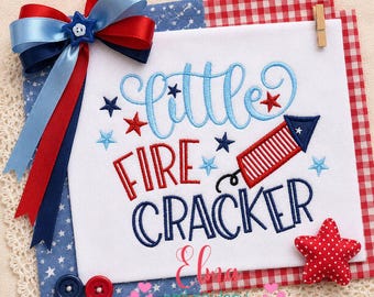 Little Firecracker Baby Patriotic 4th of July Applique Embroidery Design (Digital Download)