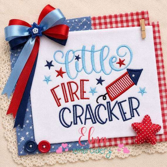 Little Firecracker Baby Patriotic 4th of July Applique Embroidery Design (Digital Download)