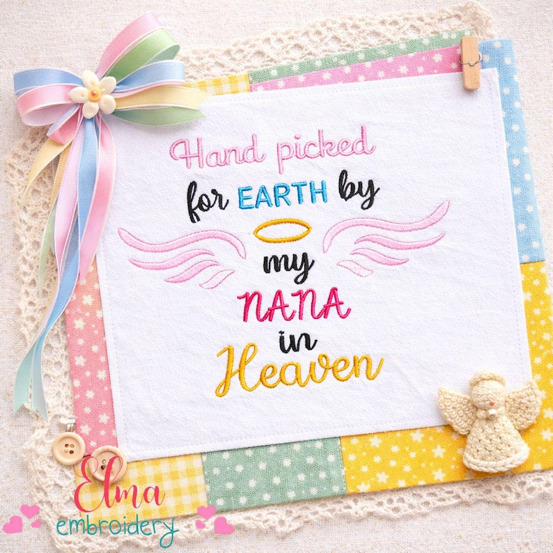 Nana Memorial Embroidery Design Angel Wings Keepsake (Digital Download) image 1