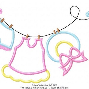 Baby Girl Clothesline Applique Embroidery 5x4 5x7 5x8 6x10 7x12 Machine Embroidery Design Baby Girl Applique Embroidery Pattern image 5