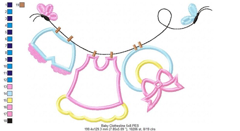 Baby Girl Clothesline Applique Embroidery 5x4 5x7 5x8 6x10 7x12 Machine Embroidery Design Baby Girl Applique Embroidery Pattern image 5