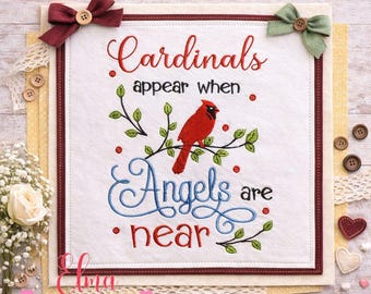 Cardinals Appear When Angels Are Near Embroidery Design: Memorial Quote (Digital Download)