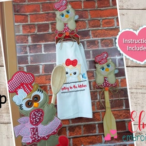 Owl Dishcloth Holder Embroidery Design: Kitchen Applique (5x7 5x8) (Instructions Included)