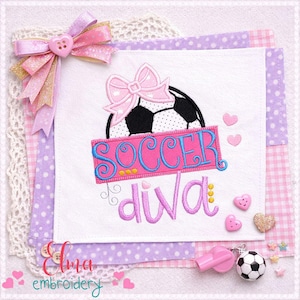 Soccer Bow Diva Appliqué Embroidery Design with Soccer Ball (Digital Download)
