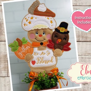 Thanksgiving Gingerbread Applique: ITH Embroidery Design (5x7 6x10 7x12)