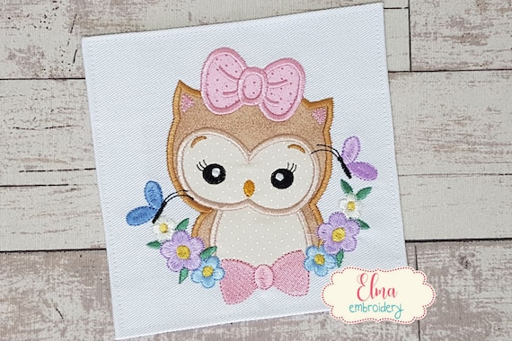 Owl with Flowers Machine Embroidery Design (Digital Download)
