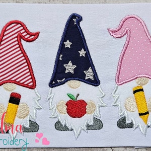 Back to School Gnomes Applique: Machine Embroidery Design (5x7 5x8 6x10 7x12) (Digital Download)
