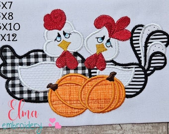 Chicken Rooster Pumpkin Applique - Machine Embroidery Design (Digital Download)