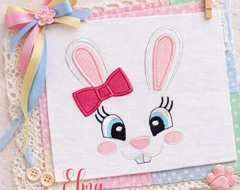 Bunny Girl Face Embroidery Design: Easter Applique, Spring Machine Stitch (Digital Download)