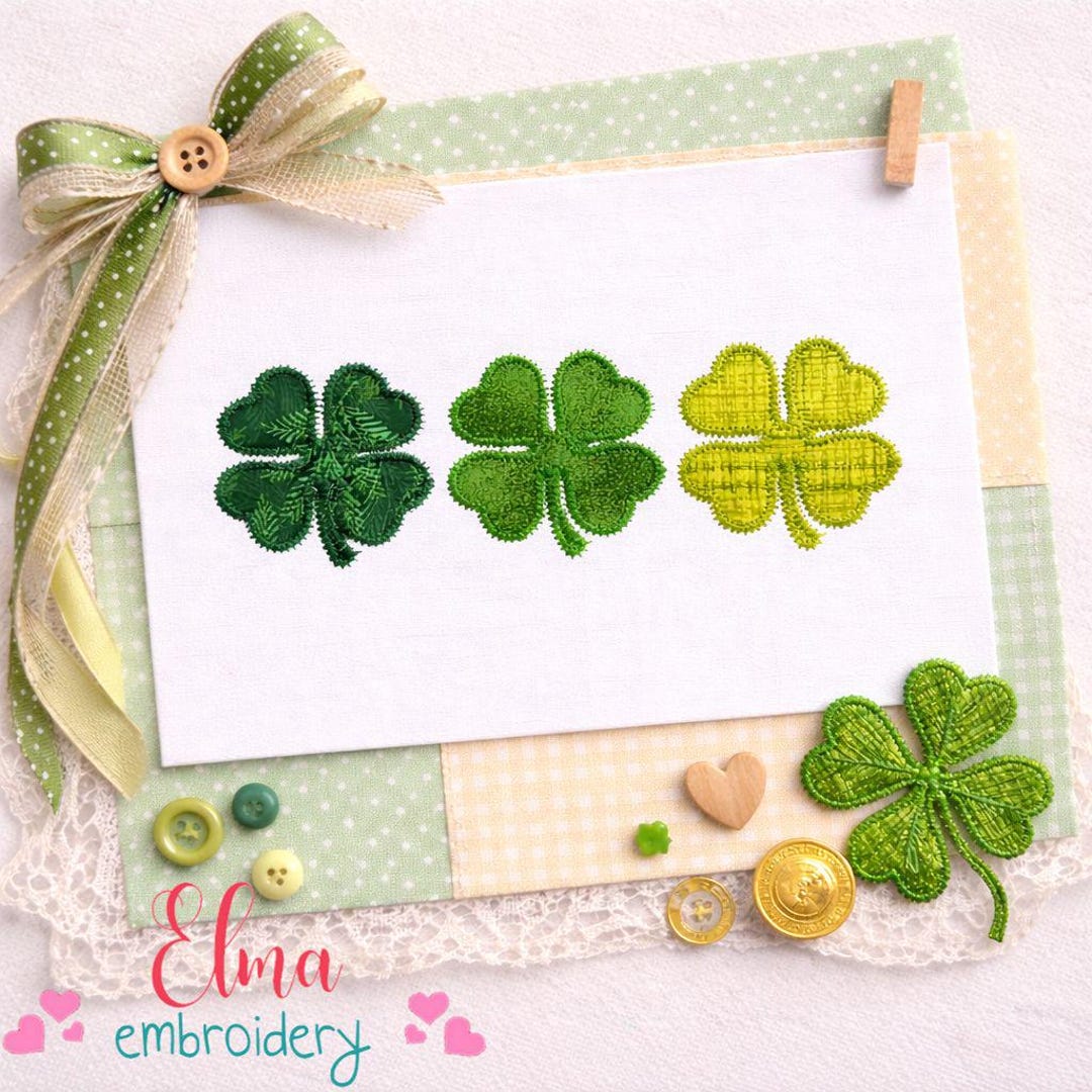 Four Leaf Clover Trio Zigzag Applique St Patricks Shirt (digital