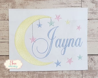 Moon and Stars Fill Stitch Embroidery Design (Digital Download)