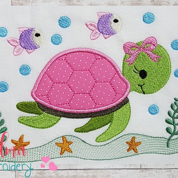 Cute Sea Turtle Girl - Machine Embroidery Design - Applique Embroidery - Animal Embroidery - 4x4 5x4 5x7 5x8 6x10 7x12 - Turtle Embroidery