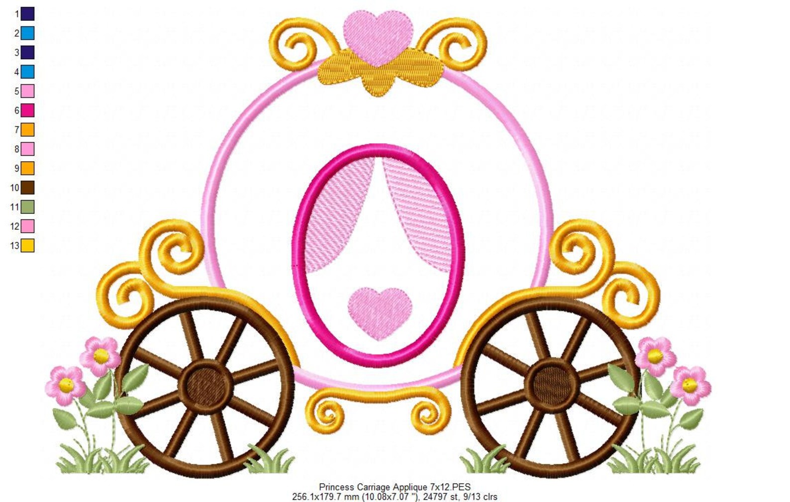 Princess carriage applique embroidery 4x4 5x4 5x7 5x8 6x10  etsy Princess carriage applique embroidery 4x4 5x4 5x7 5x8 6x10  etsy