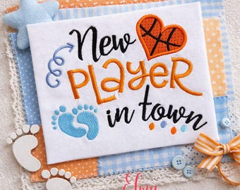 New Player in Town Basketball Baby Embroidery Applique Design (Digital Download)