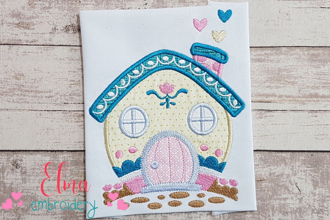 Cute Little House Applique Embroidery Design 4x4 5x4 5x7 5x8 6x10 7x12