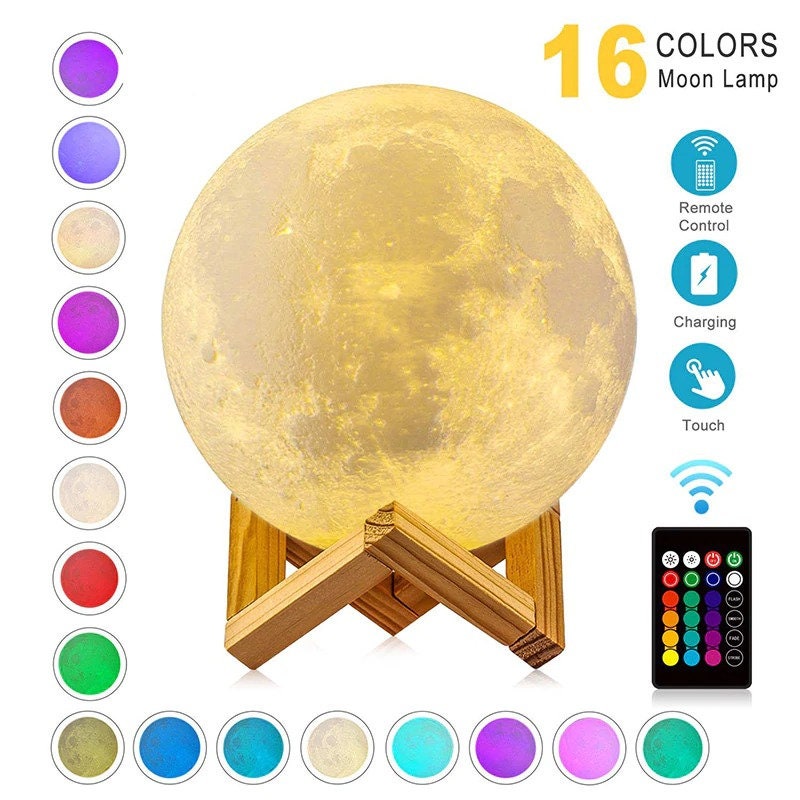 Led Night Light | 3D Print Moon Lamp Rechargeable Color Change Touch Children's Lights For Home