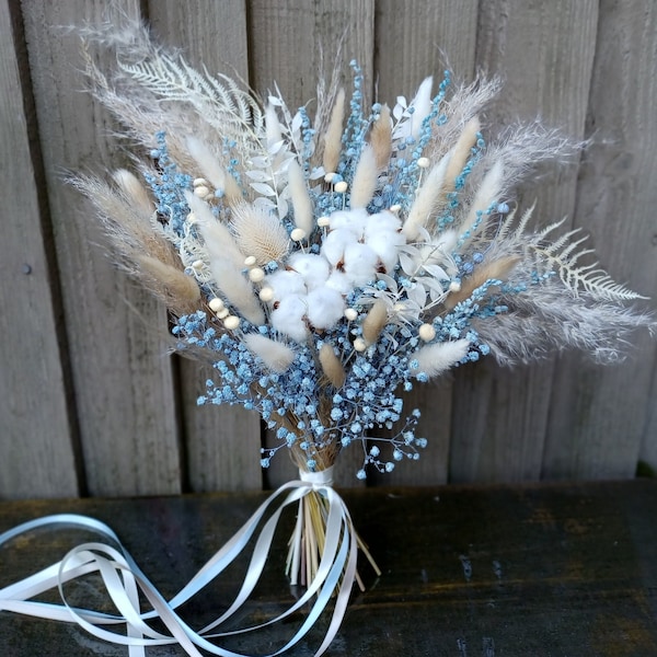 Boho Light Blue dried wedding bouquet | Bridal bouquet | Bridesmaid bouquet | Flower Girl bouquet | Buttonhole | Wrist Corsage | Hair pins