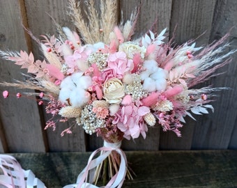 Boho Pink Blush dried wedding bouquet | Boho Style Wedding |Bridesmaid bouquet | Flower Girl bouquet | Buttonhole | Wrist Corsage | Hair pin