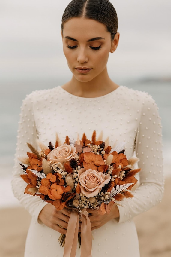 Autumn wedding bouquet: Nude, Brown and Terracotta Wedding Flowers & Accessories