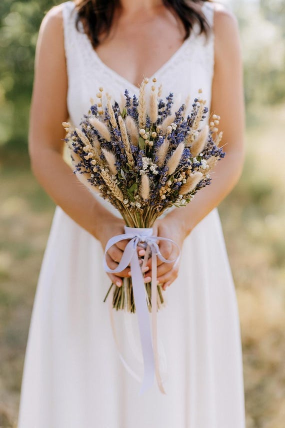 Dried Lavender Wedding Bouquet: Rustic Provence Bridal Flowers & Accessories