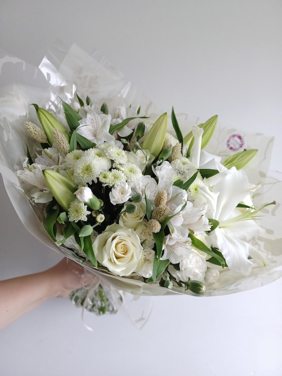 White Elegance Seasonal Flower Bouquet: Fresh Cut White, Cream & Green