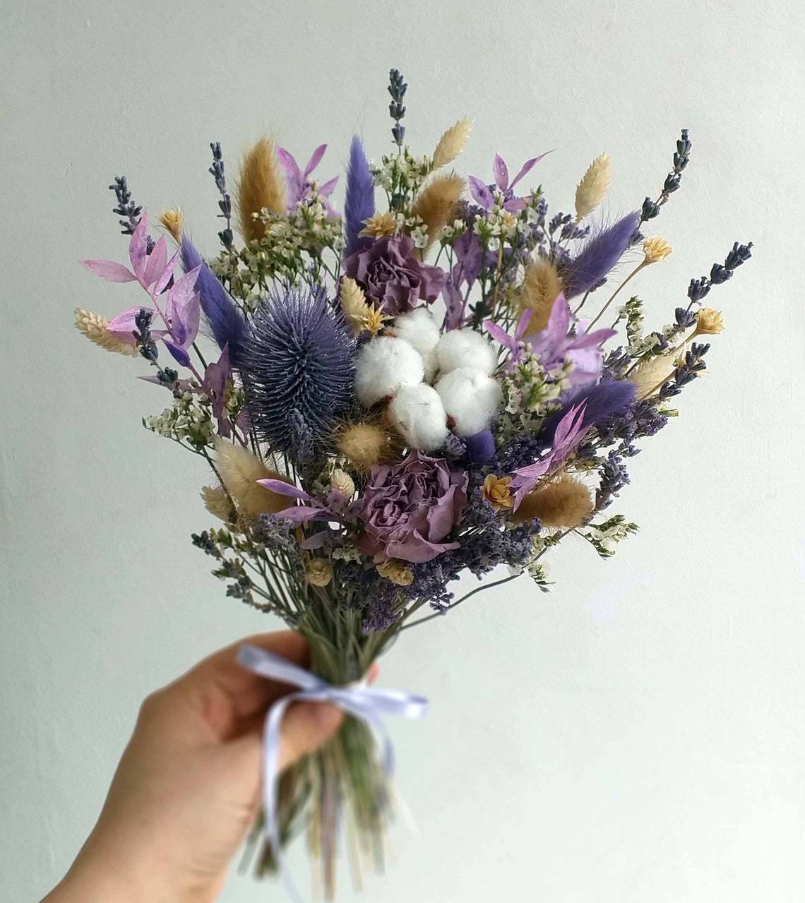 Purple Dried Flower Bouquet Dried Flowers Birthday Flowers Etsy UK