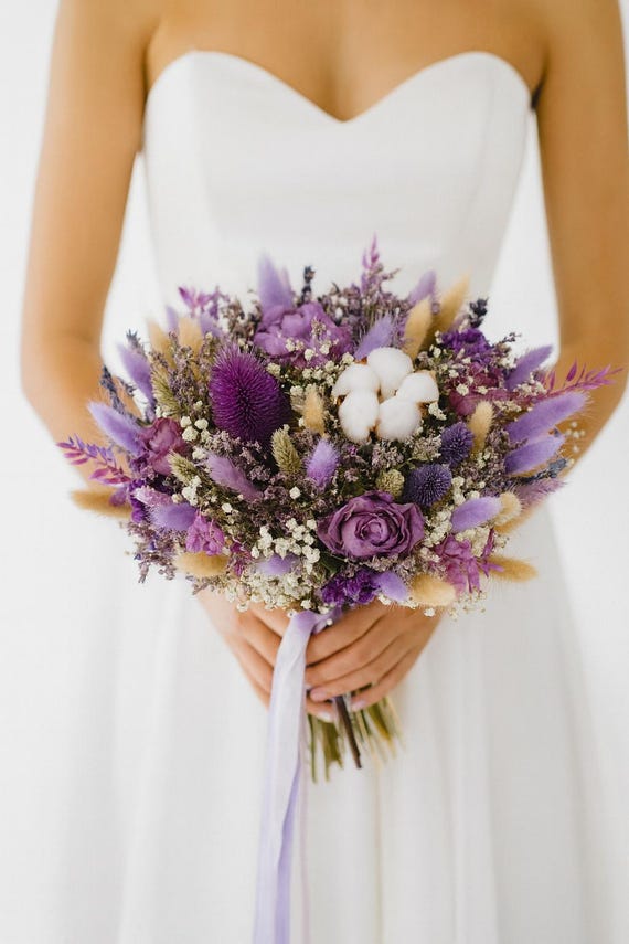 Purple Thistle Dried Wedding Bouquet: Scottish Bridal Flowers & Accessories
