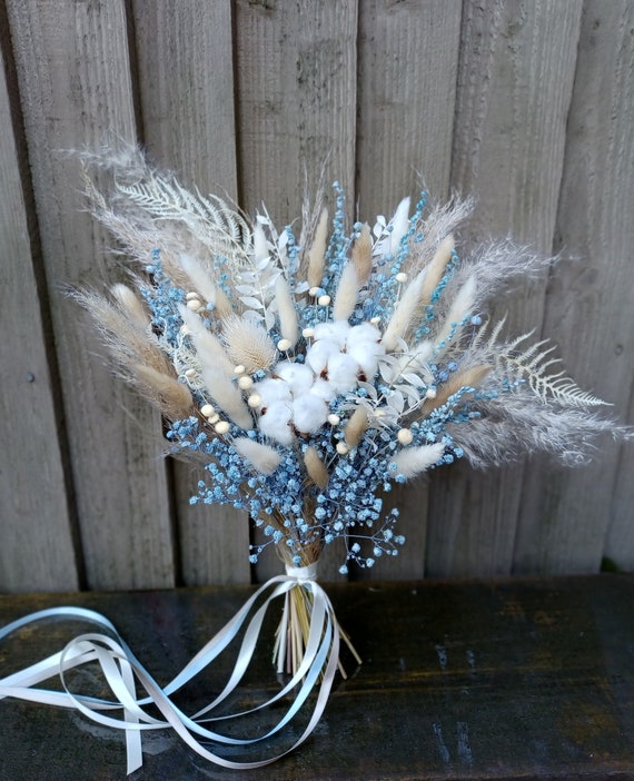 Boho Light Blue dried wedding bouquet | Bridal bouquet | Bridesmaid bouquet | Flower Girl bouquet | Buttonhole | Wrist Corsage | Hair pin