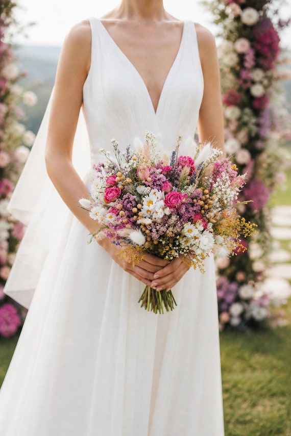 Wildflower Dried Wedding Bouquet, Boho Bridal Bouquet, Rustic Wedding Flowers, Custom Bouquet UK, Meadow Style Flowers