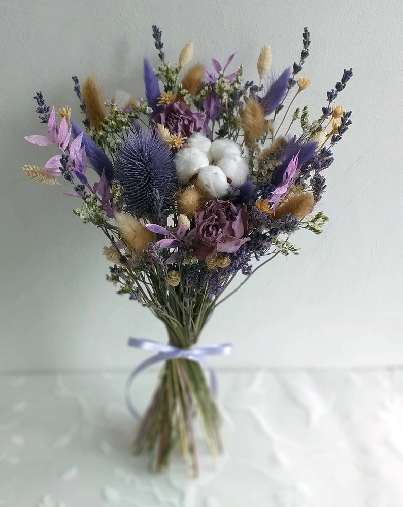 Purple Dried Flower Bouquet Dried Flowers Birthday Flowers Etsy UK
