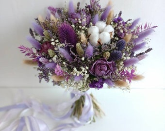 Scottish dried wedding bouquet | Purple Thistle Bridal bouquet | Bridesmaid bouquet | Fl-Girl bouquet | Buttonhole | Wrist Corsage |Hair pin