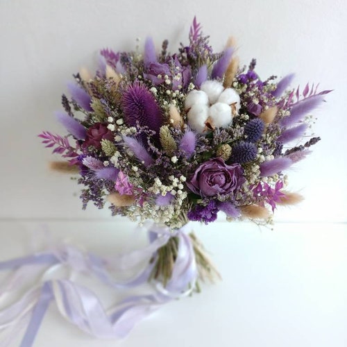 Scottish Style dried wedding bouquet | Purple Thistle Bridal bouquet | Bridesmaid bouquet | Flower Girl bouquet | Buttonhole | Wrist Corsage