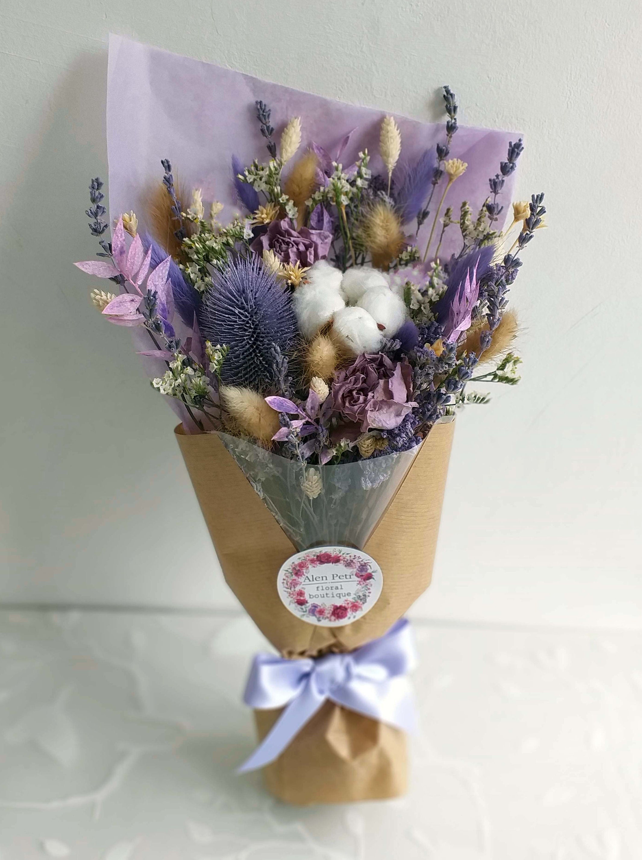 Purple Dried Flower Bouquet Dried Flowers Birthday Flowers Etsy UK