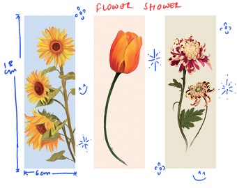 Pack of three bookmarks| Sunflower, Chrysanthemum and Tulip Bookmarks| Botanical Illustration| Gardening Inspiration