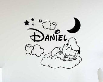 Benutzerdefinierte Name Donald Duck Wandtattoo Personalisierte Vinyl Aufkleber Kinderzimmer Kinder Schlafzimmer Dekor 130 (alw)