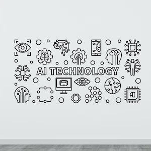AI-technologie muurtattoo vinyl sticker kunstmatige intelligentie bord computer creatief kantoordecor 135 (alw)