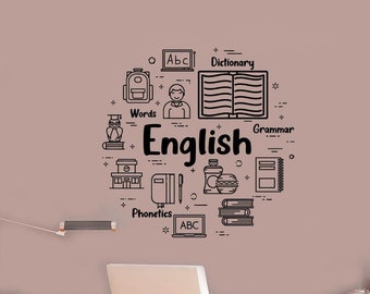 Calcomanía de vinilo para pared con texto en inglés "Educación en inglés", ideal para la escuela, el hogar, la oficina y el aula, 112 (alw)